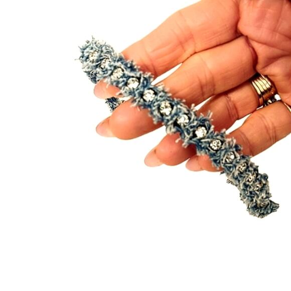 Diamonds DENIM Choker SIMULATED DIAMONDS Fuzzy Eyelash Necklace Luxe Formal Glam - Picture 4 of 15